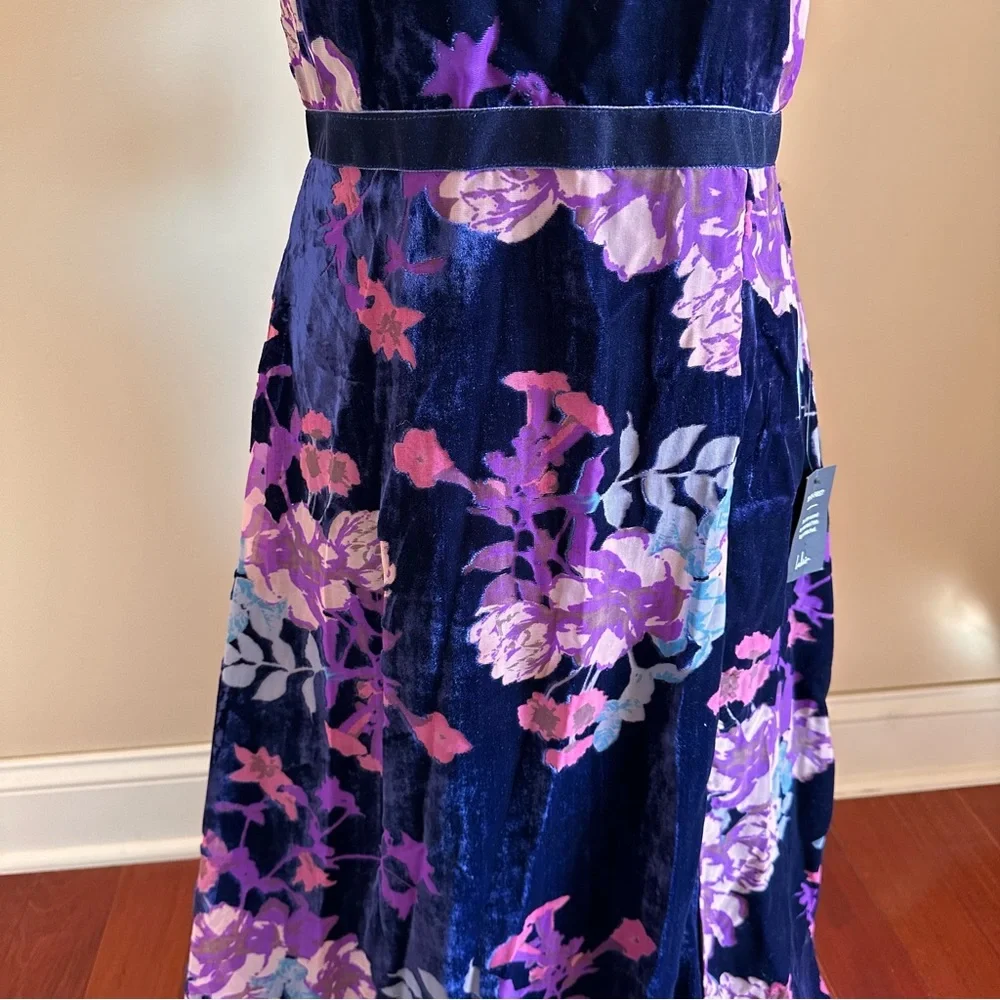 Lulus Crushed Velvet Maxi Dress Blue Purple Florals Size Medium - Picture 5 of 13